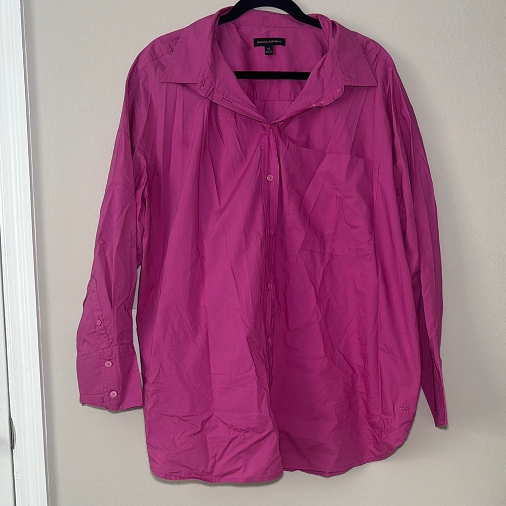 Banana Republic Button-Front Long Sleeve Shirt Jacket - Bright Fuchsia